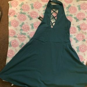 Teal backlesa dress